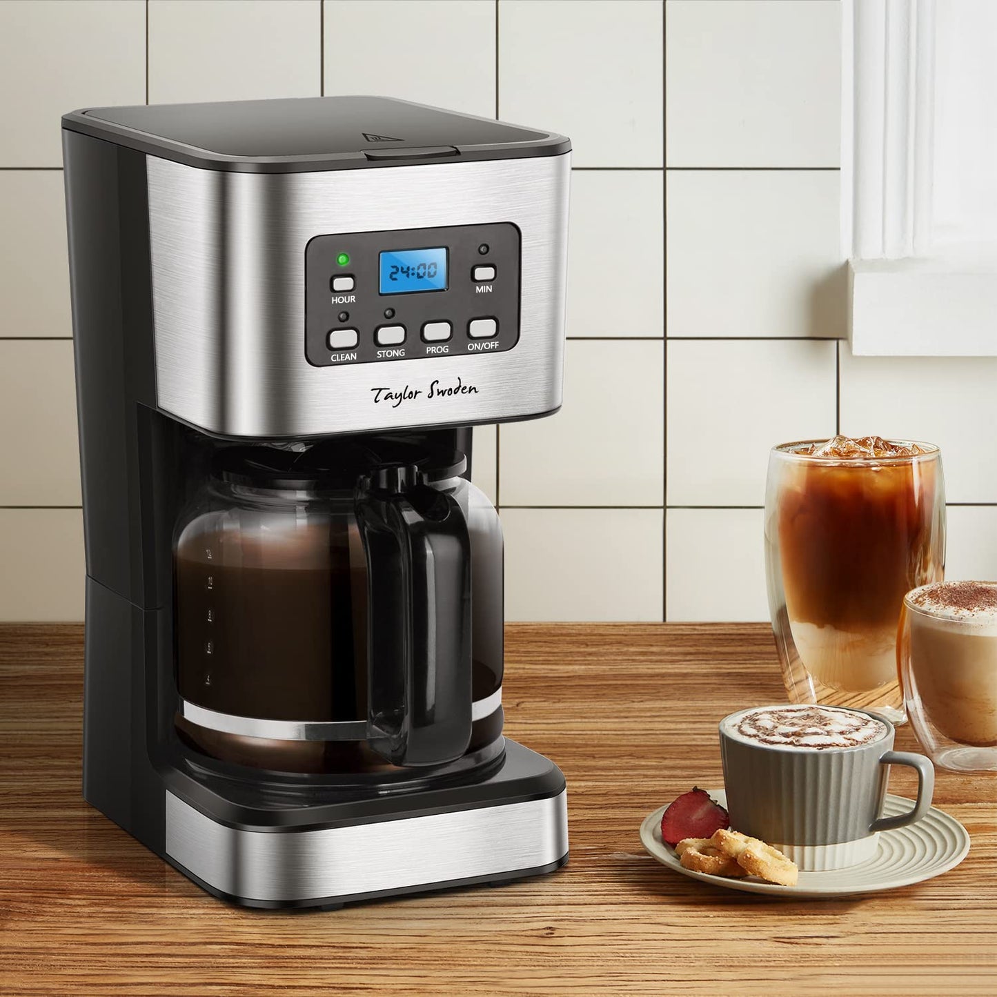 Taylor Swoden Darcy - 950W Coffee Maker with Timer, 1.5L Drip Coffee Maker 12 Cups, Auto Shut Off, Drip Stop, Reusable Filter and Heating Plate, BPA Free, Black, 2 Pieces
