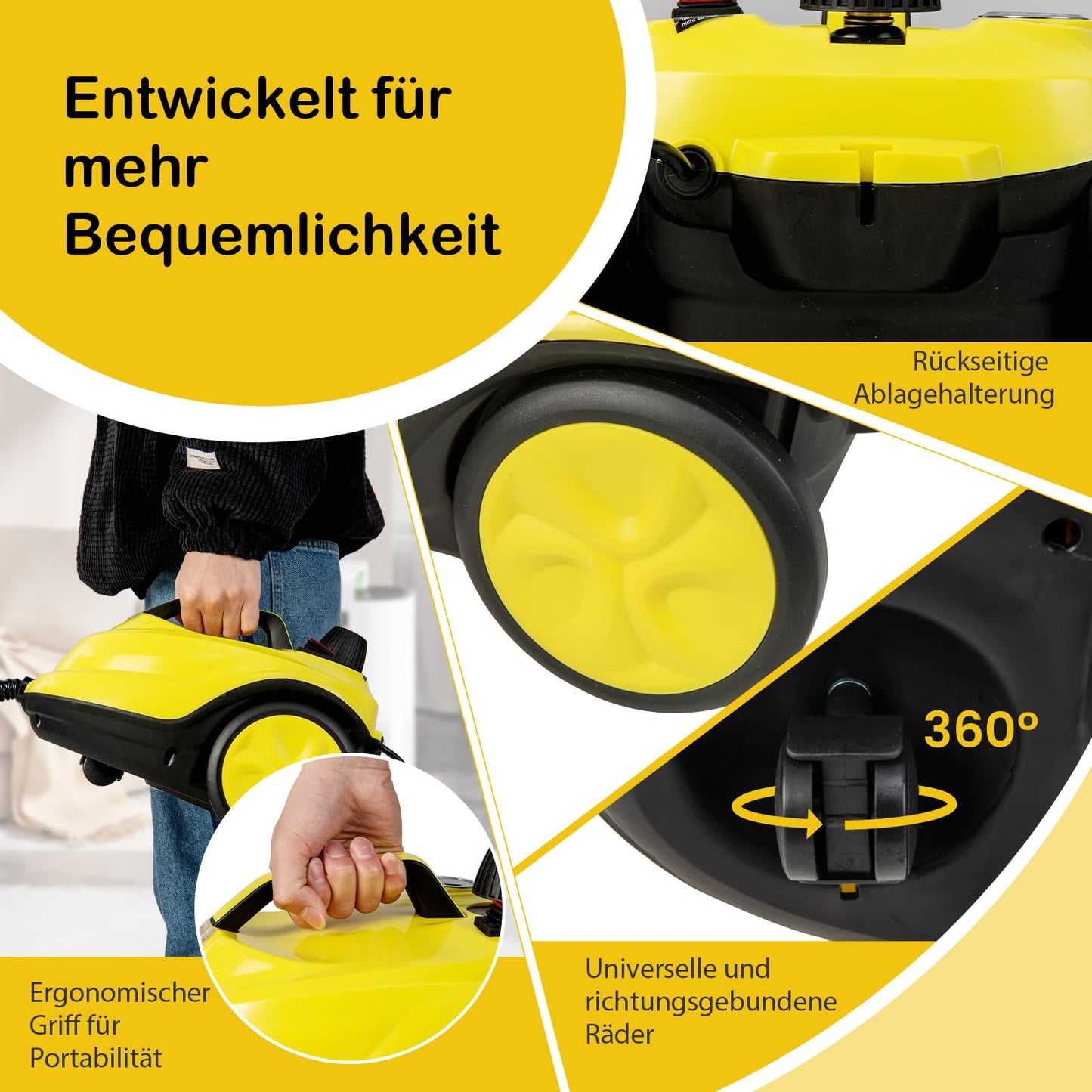 RELAX4LIFE Steam Cleaner, Steam Pressure: 5 bar, Power: 2000 W, Area Performance: 108 m², Tank: 1.8 L, Heating Time: 8 min., includes floor cleaning set, nozzles, for carpets, floors, tiles, windows, sofa