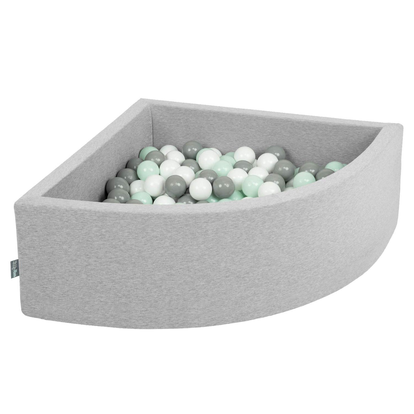 KiddyMoon Quarter Square Ball Pit Ball Pool 90X30cm/300 Balls ∅ 7cm Ball Pits for Babies Toddler Playpen, Made in the EU, Light Grey: White/Grey/Mint