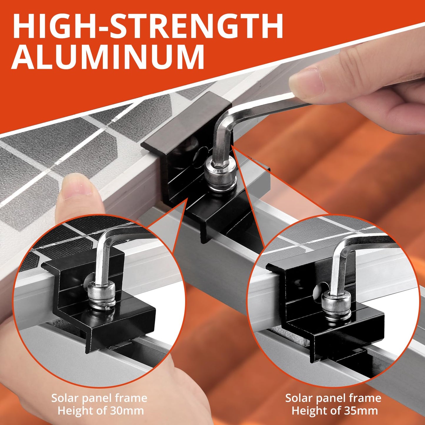 GETLITOOL Solar Module Mounting 4 Module Set, Solar Panel Mount - 12CM Aluminum Mounting Rail, Adjustable Clamp Kit for 30-35MM Thick Modules PV Mounting for Flat Roof Trapezoidal Sheet Tile Roof