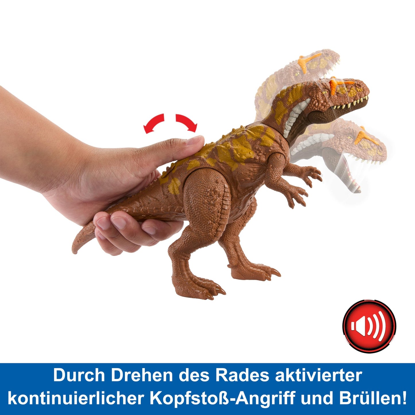 Mattel JURASSIC WORLD Wild Roar Megalosaurus - Toy with attack motion and roaring sound, compatible with Jurassic World Play App, for kids 4+. Item number HTK73.