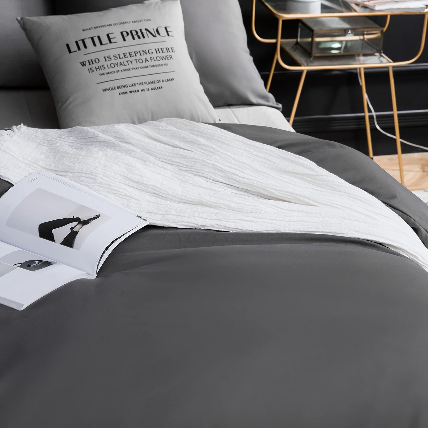 AYSW Bedding Brushed Microfiber 1 Duvet Cover 200x200cm + 2 Pillowcases 80x80cm with Zipper Gray