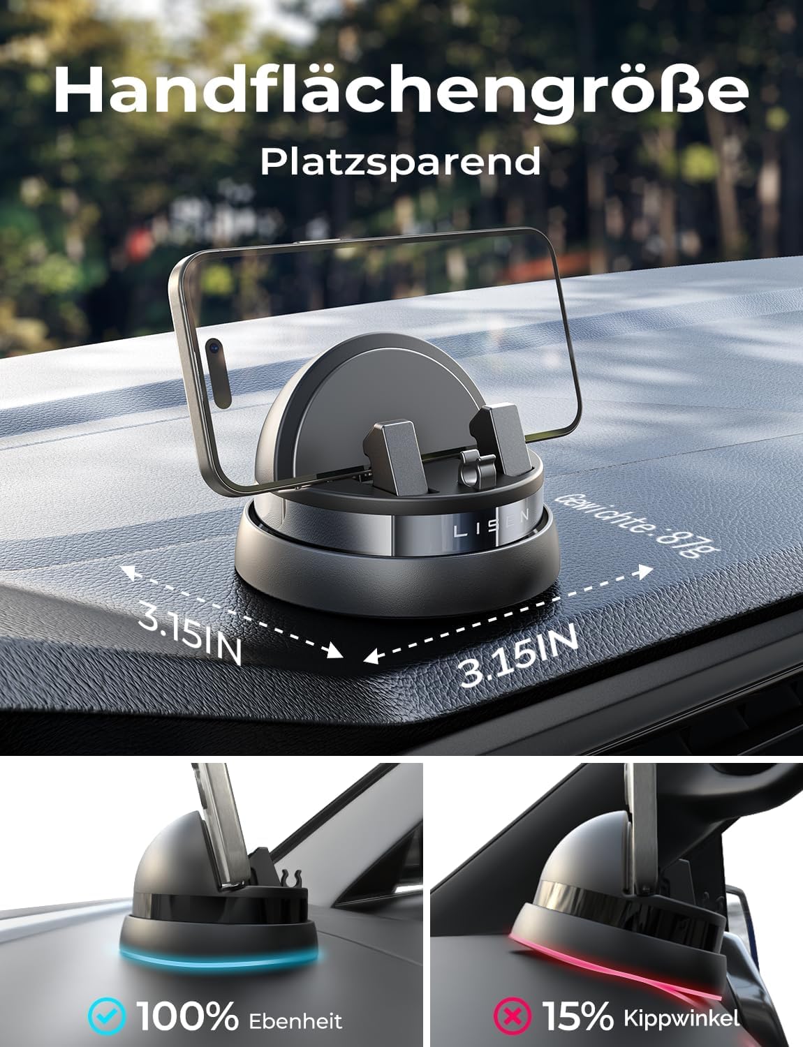 LISEN car phone holder dashboard 360° adjustable clip phone holder for iPhone 17 16 15 Pro Max S24.