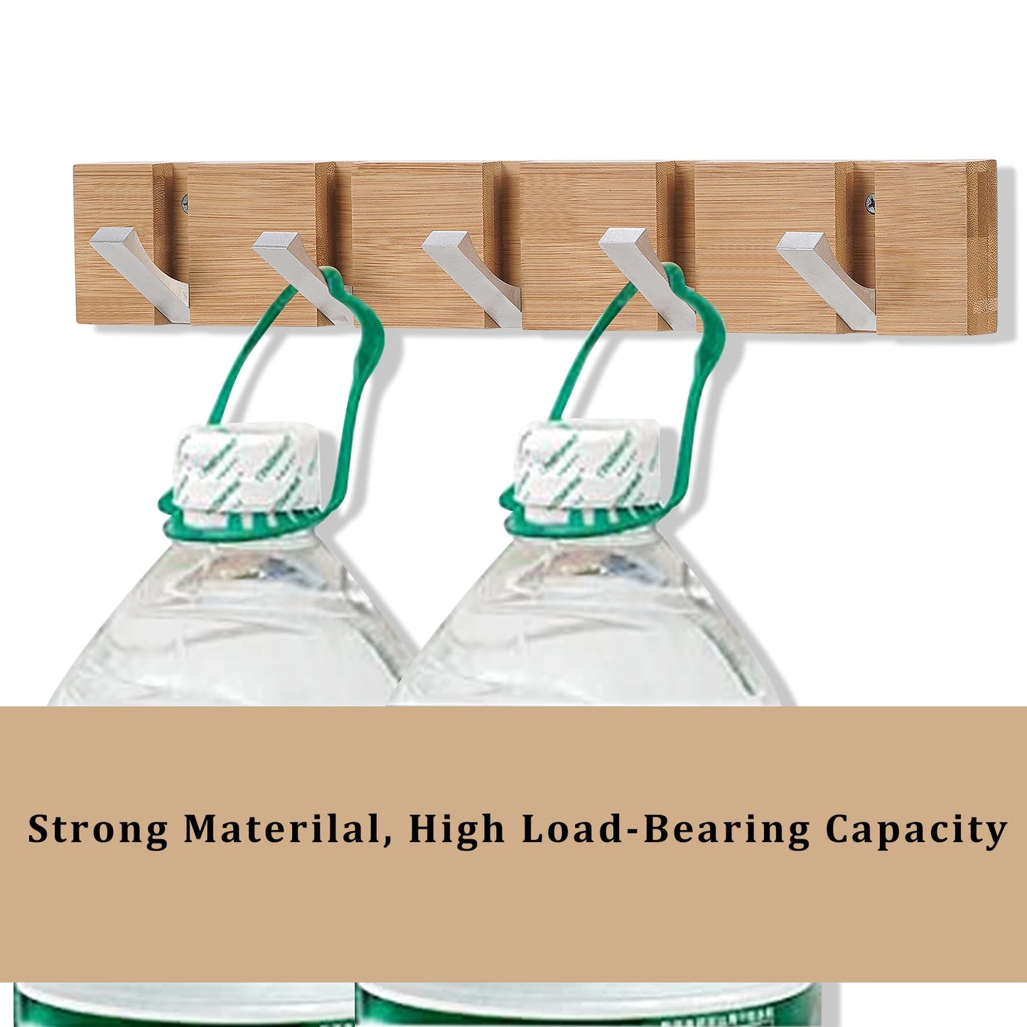 QILICZ 2-pack coat hooks - wall coat rack with 5 folding hooks made of bamboo. Ideal for coats, hats, scarves, keys, and towels. Foldable design for compact storage.