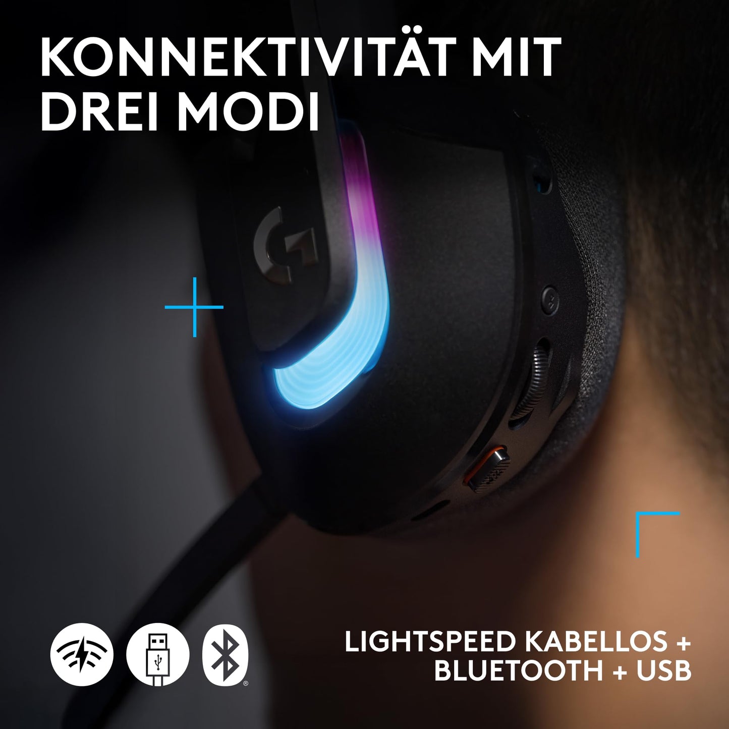 Logitech G G522 LIGHTSPEED wireless gaming headset, LIGHTSYNC RGB, microphone and advanced synchronized audio, Tri-connectivity with LIGHTSPEED, Bluetooth, USB-A to USB-C for PC - Black