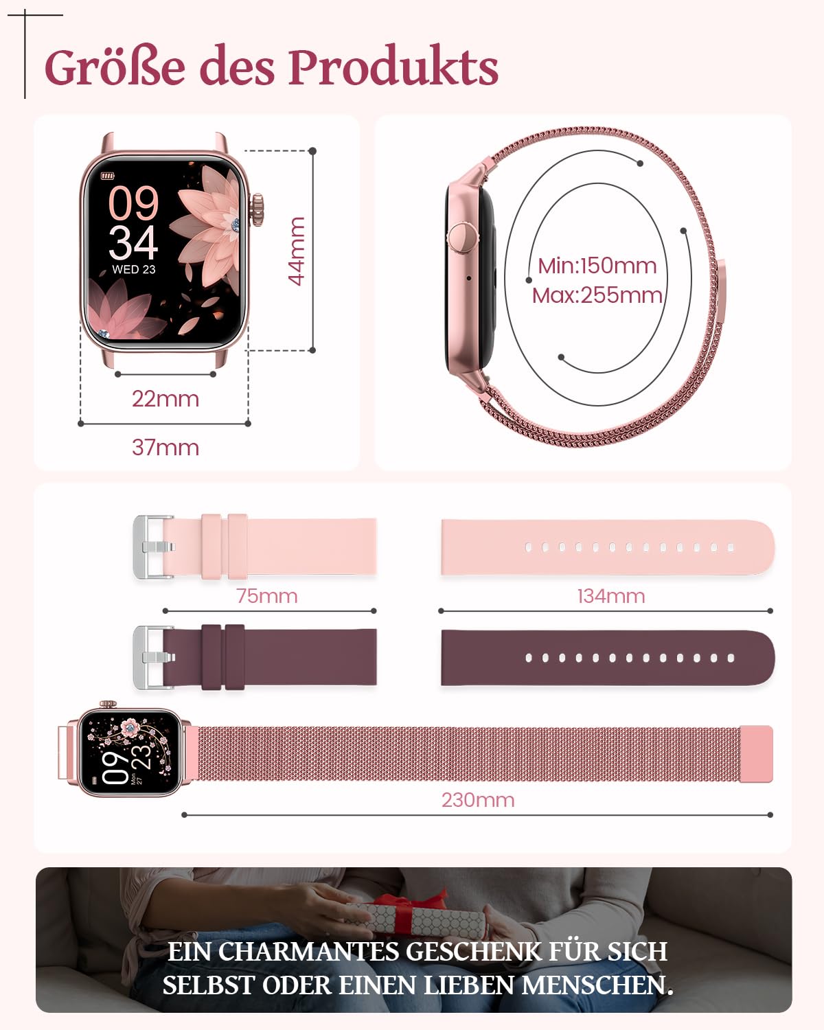 SWGOTA smartwatch for women with phone function, 1.83" fitness tracker heart rate monitor sleep monitor step counter SpO2 menstrual cycle, 113 sports modes IP68 waterproof sports watch for women iOS Android Pink