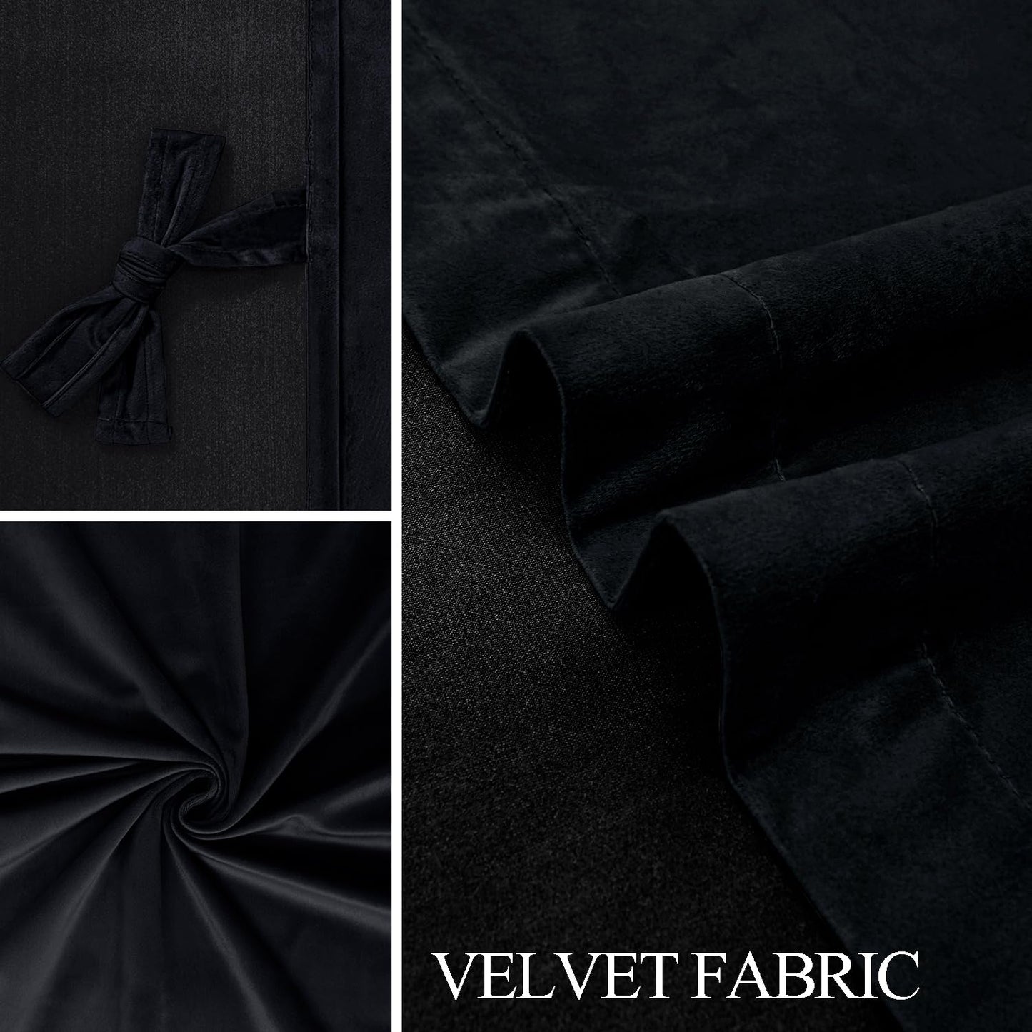 JIUZHEN Velvet Blackout Curtains, 2 pieces soft opaque drapes with grommets for bedroom, 140x225cm (width x height), Black