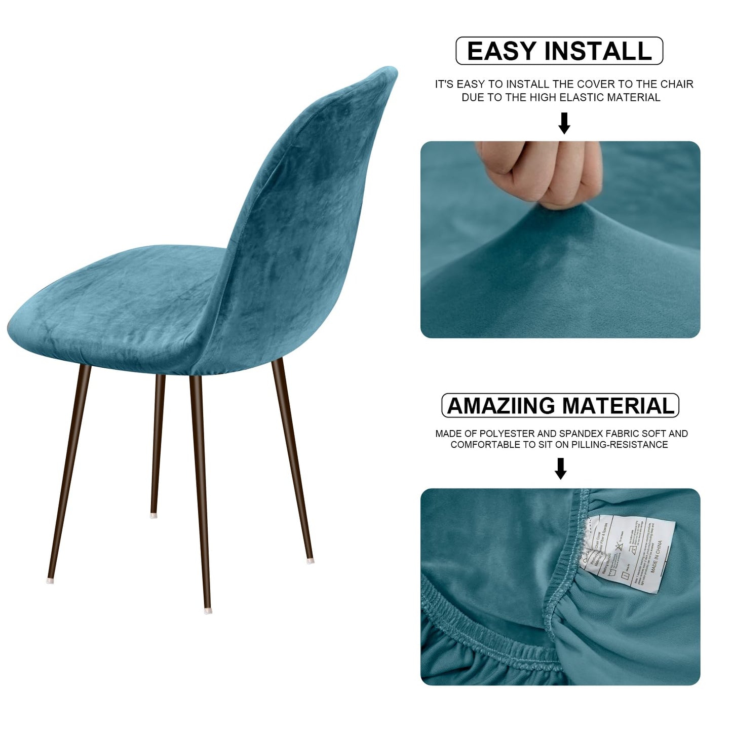 Lydevo chair covers 6-pack dining room Stretch chair covers for dining chairs Universal Washable Cover Chair Covers Scandinavian Chair Cover for Kitchen Chairs Hotel Banquet, Velvet #Peacock Blue