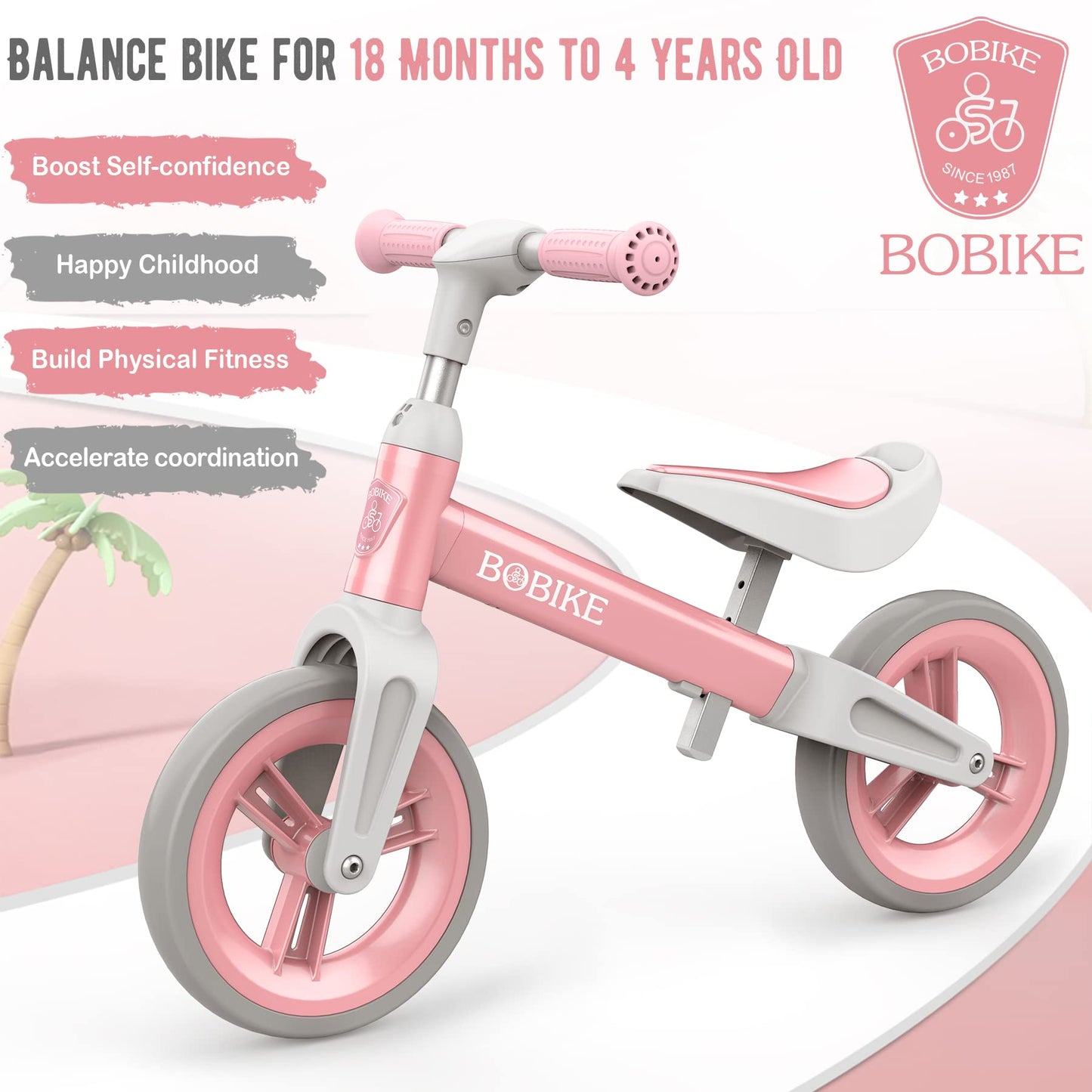 MHCYLION balance bike for 1.5-4 year olds up to 25kg, adjustable handlebar and seat height, handlebar lock, ultralight kids' balance bike for boys and girls (pink)