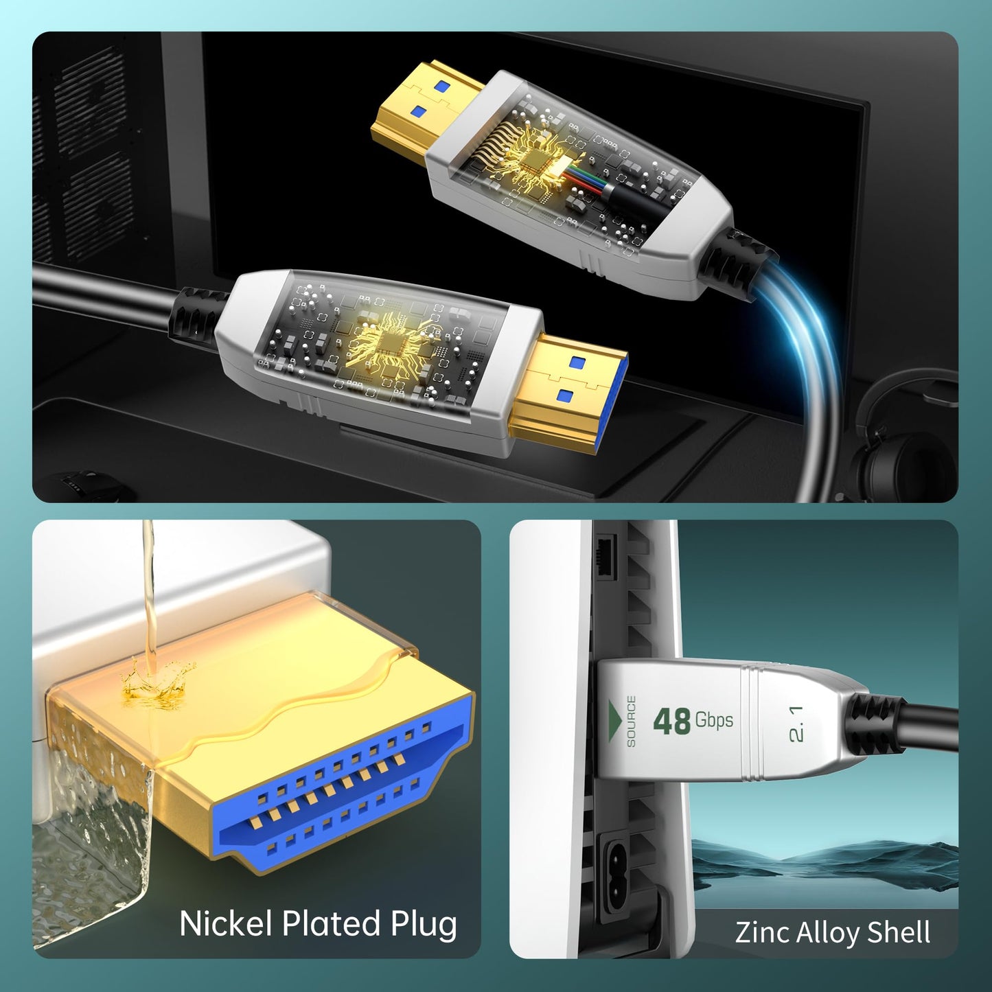 FeizLink 8K HDMI Fiber Optic Cable 12M, HDMI 2.1 Cable 48Gbps High-Speed, 8K@60Hz 4K@120Hz Dynamic HDR eARC Dolby, Compatible with Blu-ray/TV Box/HDTV/Projector/Game Console/AVR.