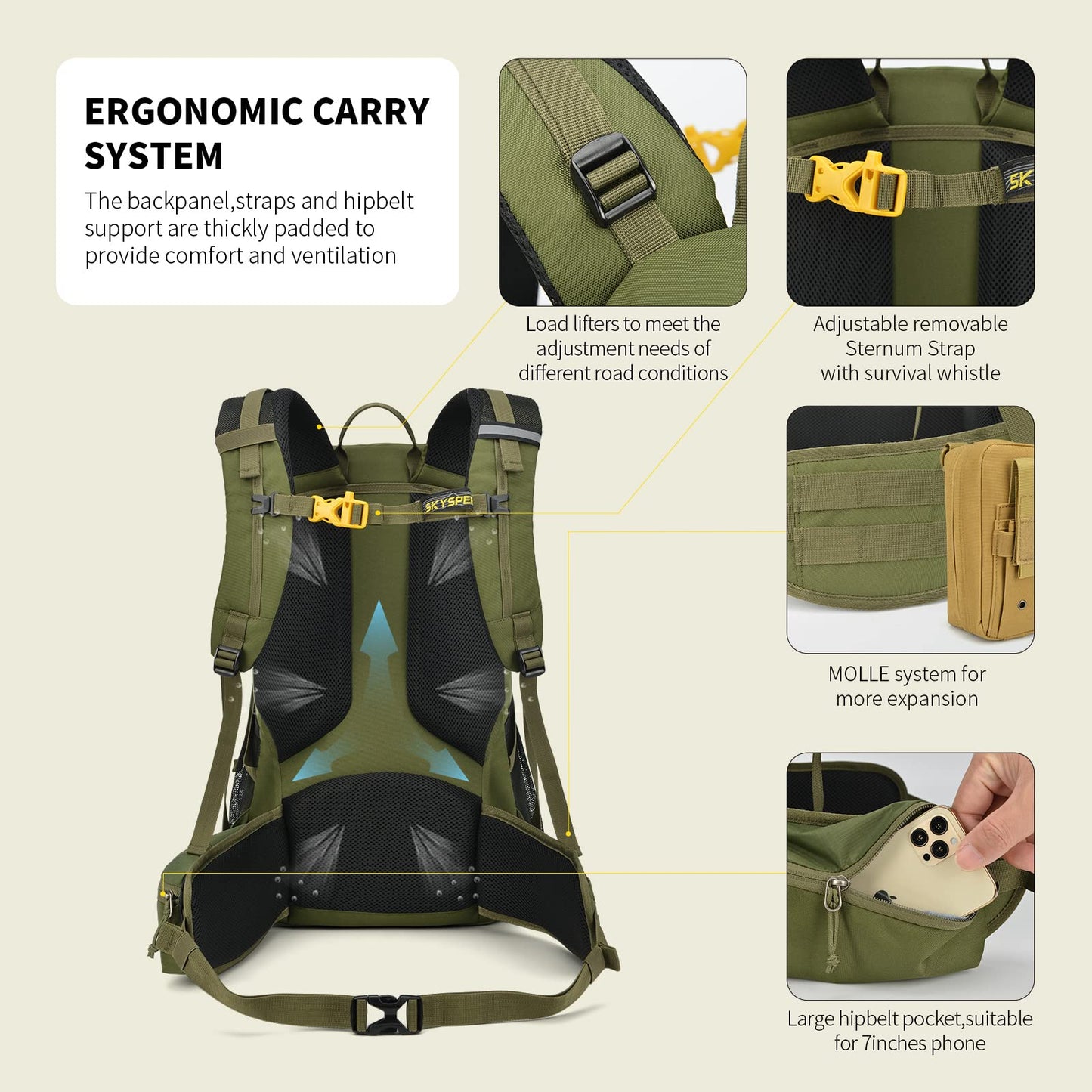 SKYSPER BOGDA 35 hiking backpack 35L with back ventilation & hydration system trekking backpack made of breathable 3D Air Mesh polyester camping outdoor hiking pack