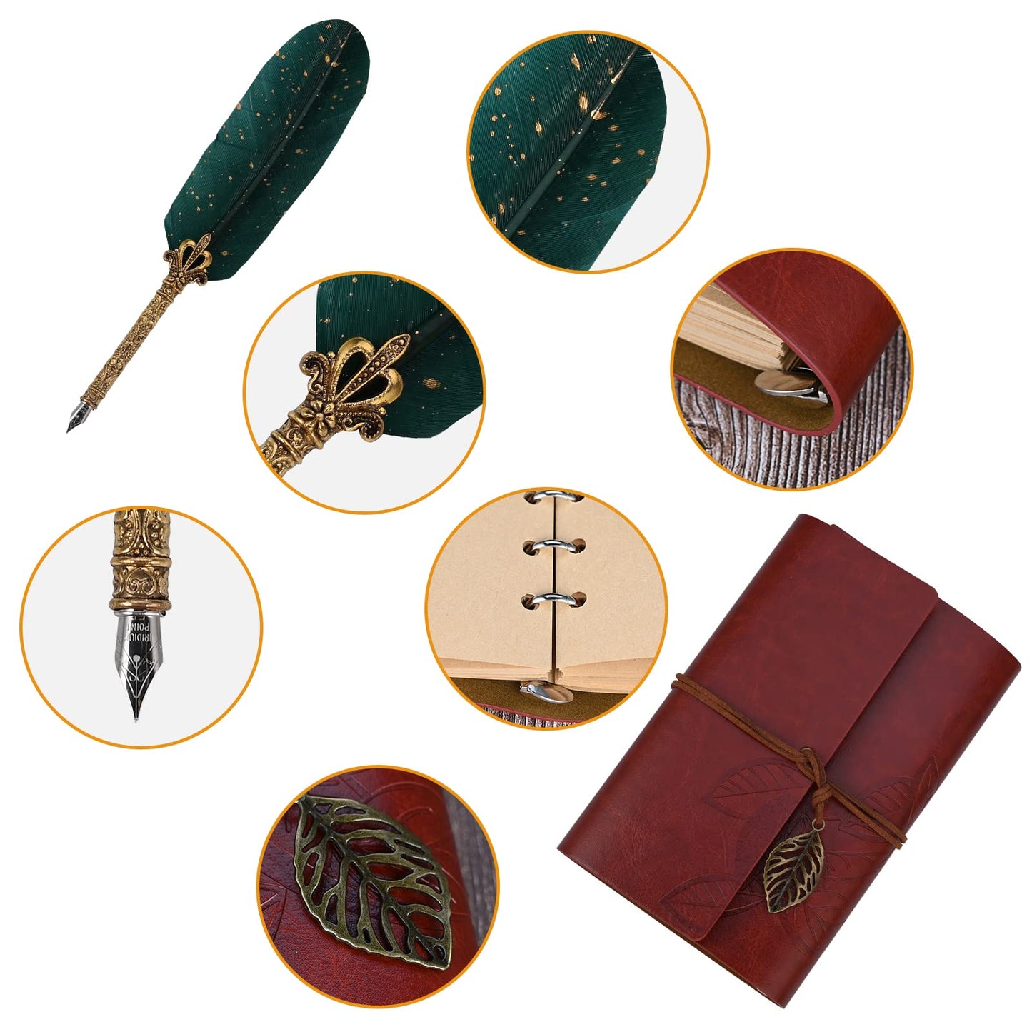 Cieex Calligraphy Dip Pen, Handmade Vintage Quill Pen Writing Ink Set for Stationery Gift.