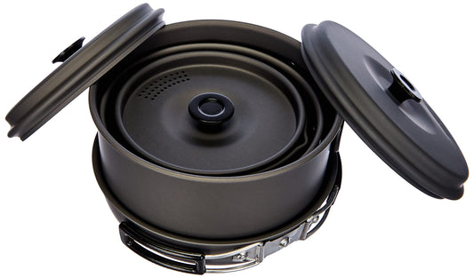 Campingaz camping cookware trekking cookware set made of aluminum, THREE pots 2.3, 1.5, 1 liter, 16 x 20 cm, gray, 8 pieces.