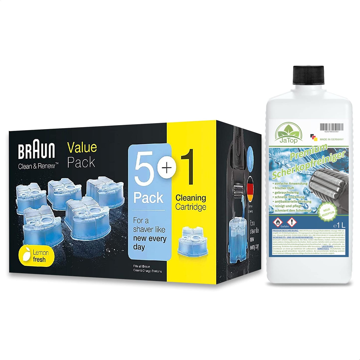 Original Braun cartridges plus refill fluid 1l (6 original sealed cartridges without box)