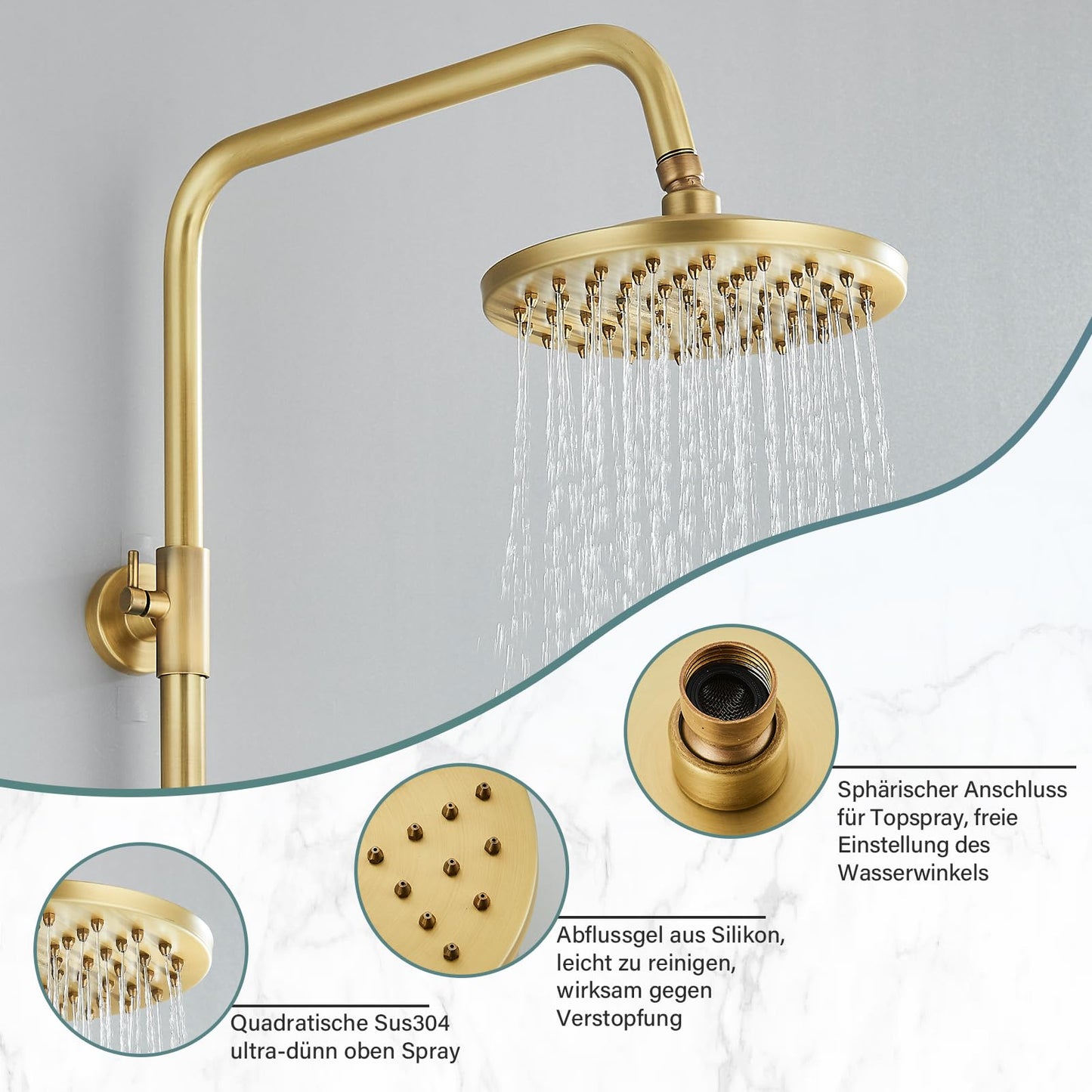 Rozin Brass Antique Shower Faucet with Hand Shower Faucet 8 Inch Shower Head Rain Shower Head Rain Shower with Storage Shelf