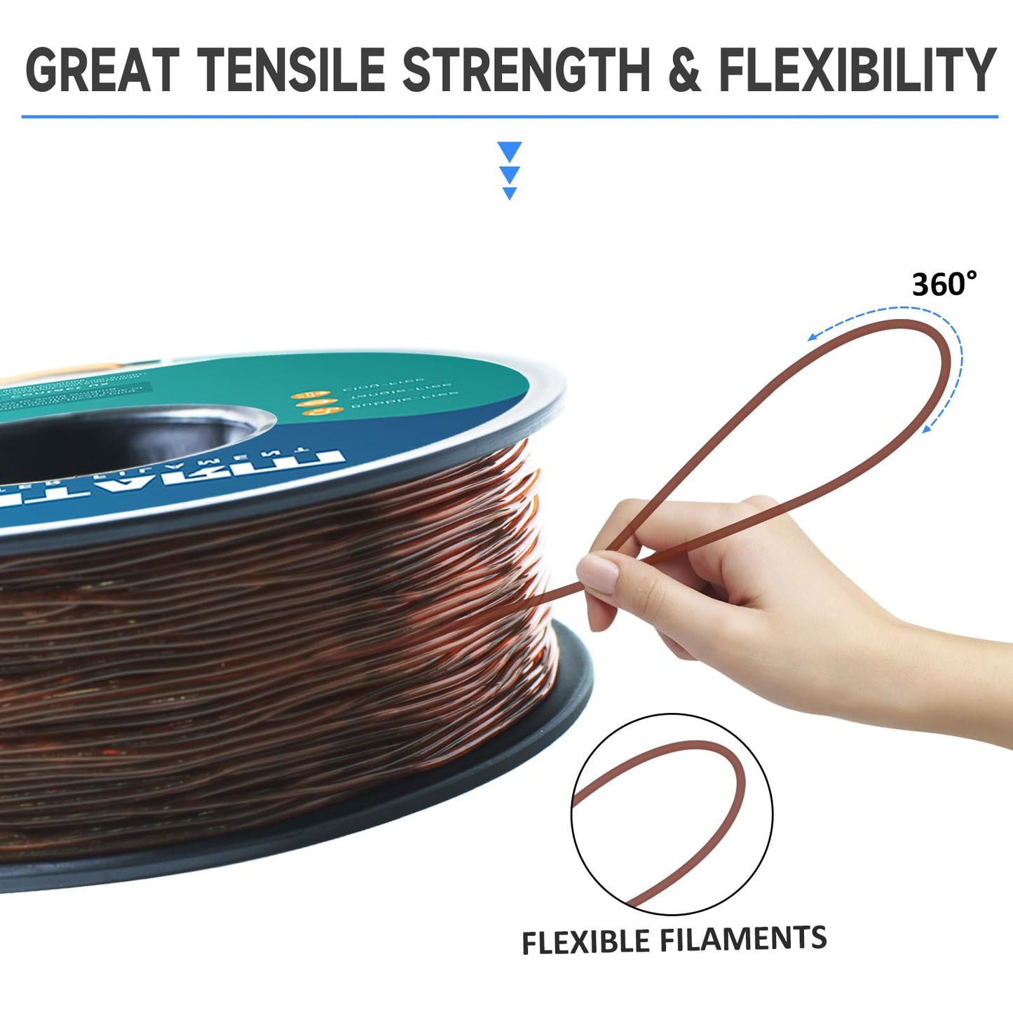 GIANTARM TPU filament 1.75mm for 3D printers 1kg, Transparent Brown