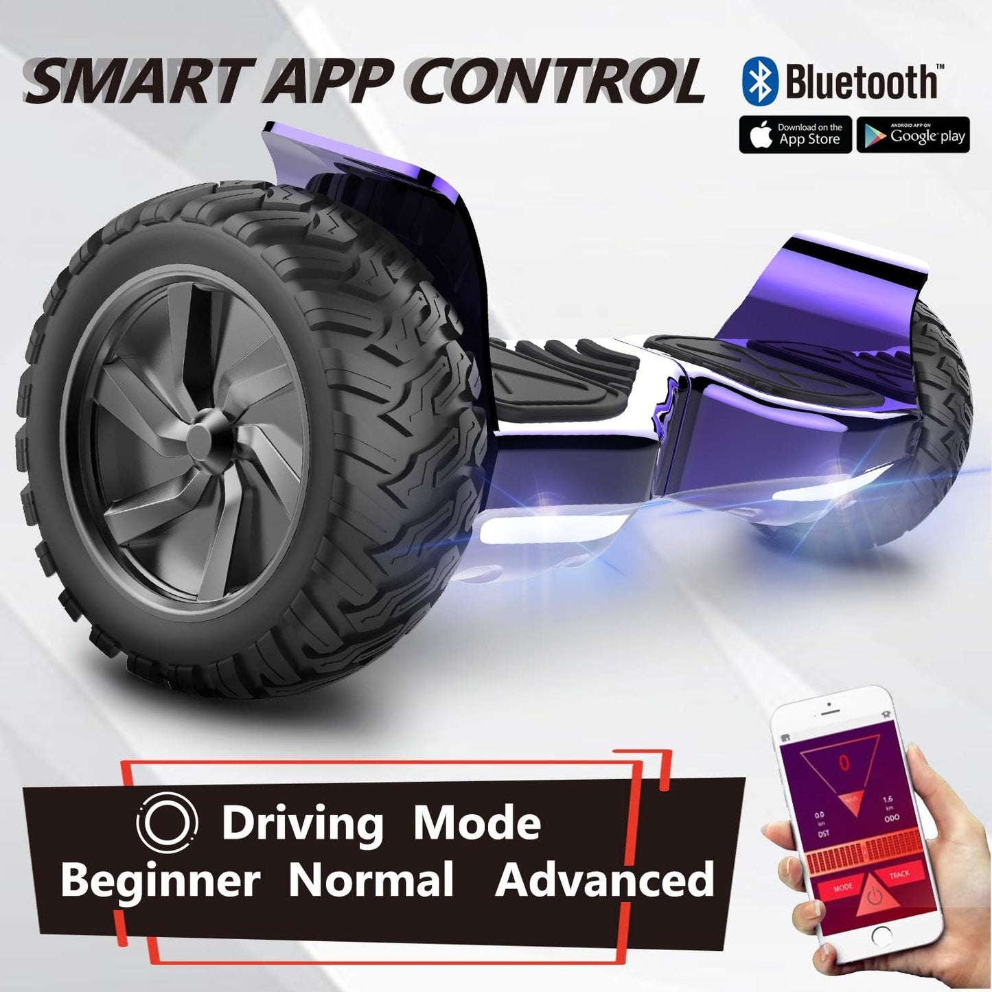 GeekMe Hoverboards Offroad 8.5 Inch, SUV Hoverboards with APP, Bluetooth Speaker, Dual Motor, LED Lights, All Terrain Hoverboards for Kids and Adults