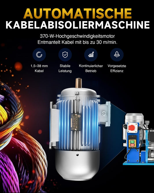 CREWORKS Electric Wire Stripping Machine 370W Cable Peeling Machine Wire Stripper Tool 11 Holes 10 Blades 1.5-38 mm Wire Stripping Peeling Machine