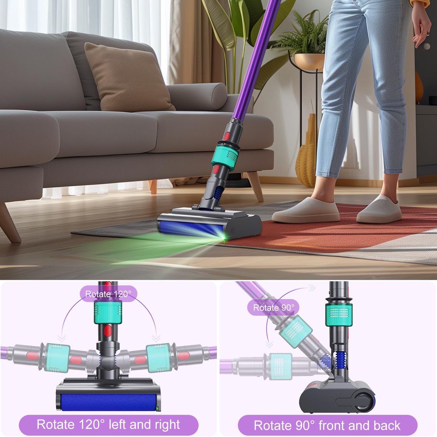 Brush attachment compatible with Dyson V7 V8 V10 V11 V15 vacuum cleaners. Electric floor mop with clean and dirty water tank for pet hair, carpets, and hard floors.