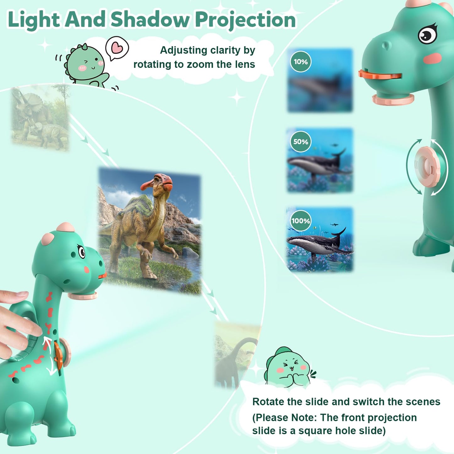 KETIEE Character Projector for Kids Boys Girls Toy, 2-in-1 Projection and Drawing Projector with 96 Patterns Dinosaur Gifts for 3 4 5 6 7 Year Old Boys Girls Magic Board(Green)
