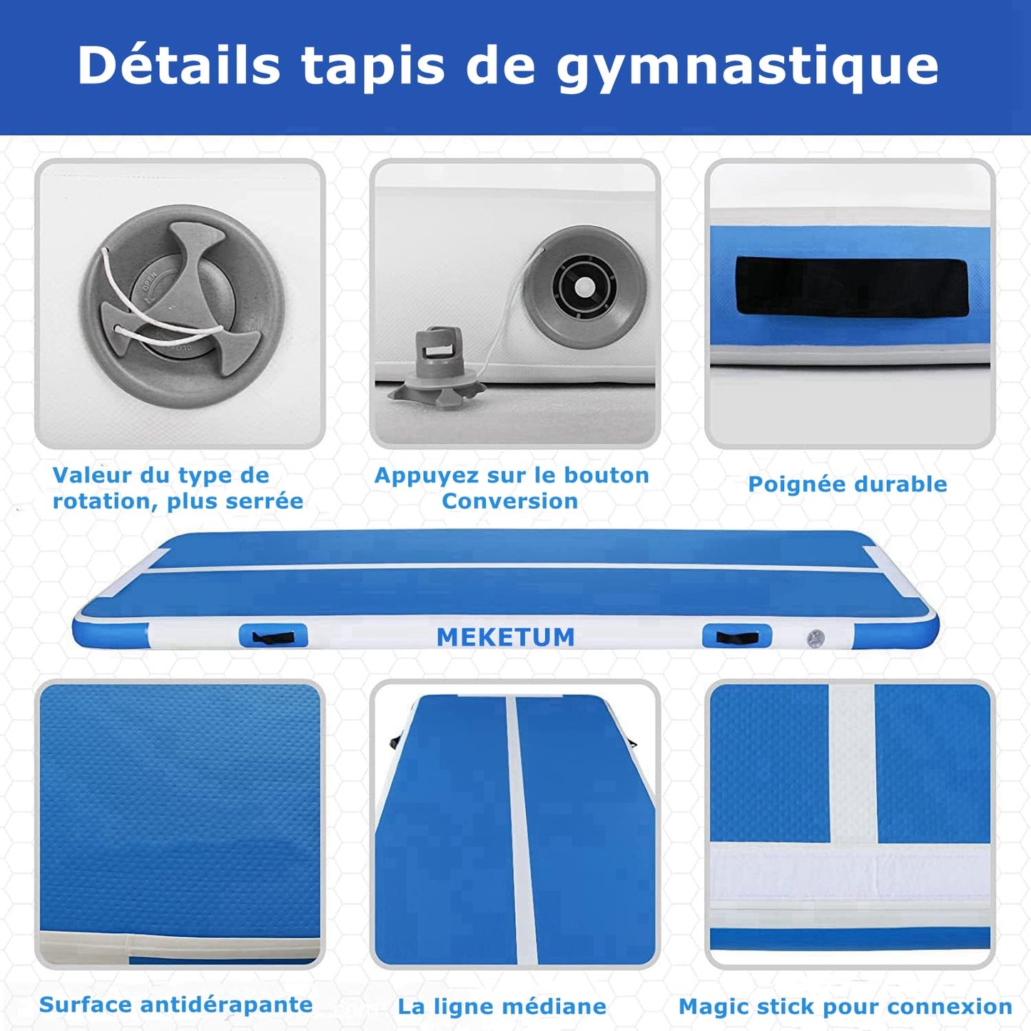 MEKETUM Air Tracking Mat Gymnastics Tumbling Mat 3m 4m 5m 6m Inflatable Gymnastics Sport Tumbling Mats 10/20cm high (Blue, 4m10)