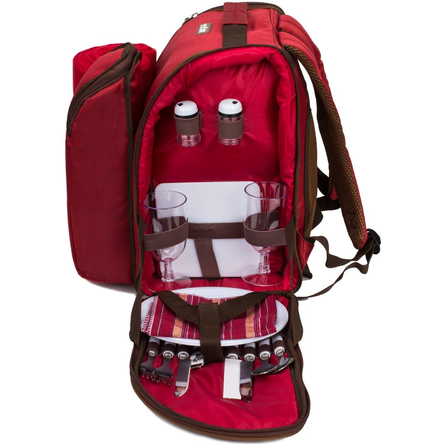 Apollo Walker picnic backpack 2-person picnic set (set & blanket) thermal bag coolers for camping, beach, hiking Red