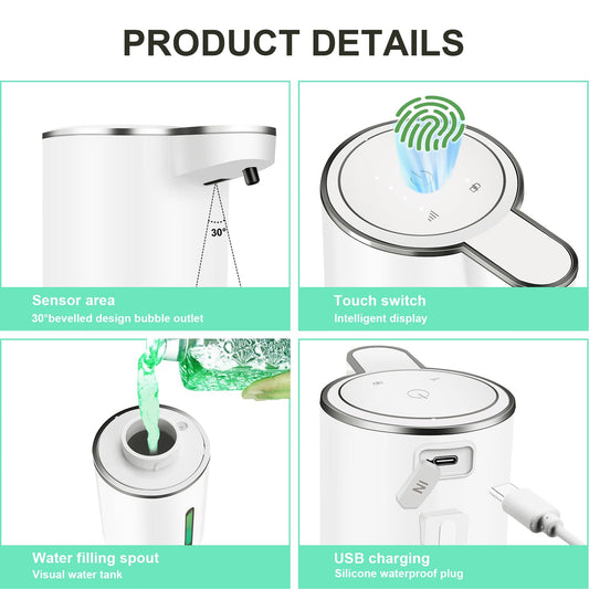 Automatic Soap Dispenser - P11 Electric Soap Dispenser with Sensor, Automatic Soap Dispenser with 4-step setting, Battery level display, Wall-mounted Soap Dispenser for Bathroom kitchen (Gel)