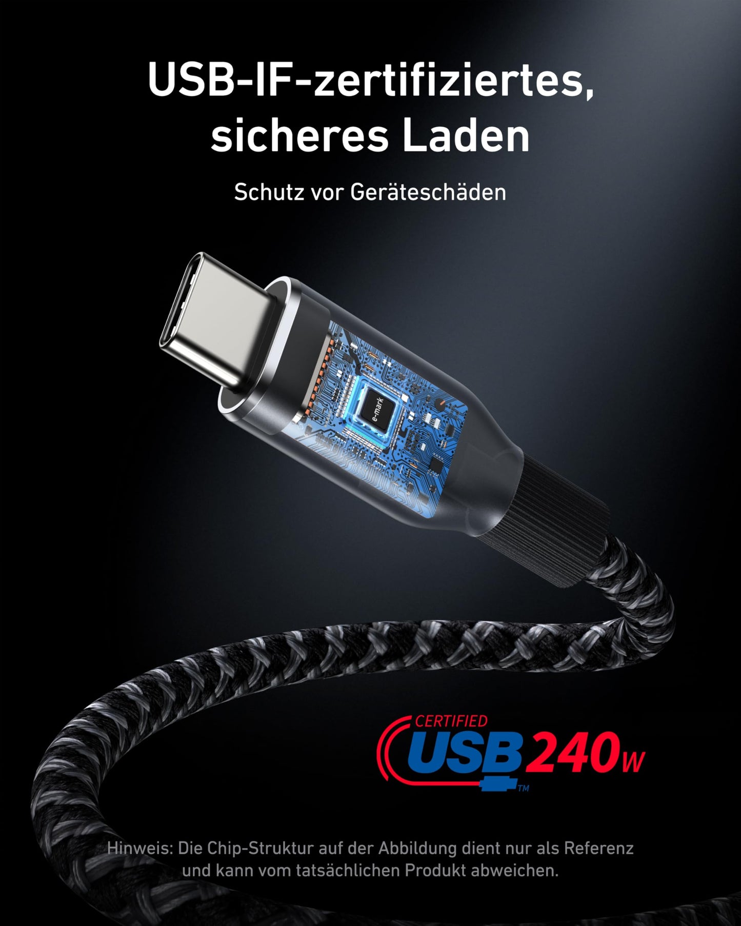 Anchor Prime USB C to USB C cable, 240W 90cm fast charging cable USB C, Upcycled nylon in braided design, 100 years durability, USB 2.0 cable for iPhone 16/16 Pro/16 Pro Max/16 Plus, MacBook, Galaxy S24