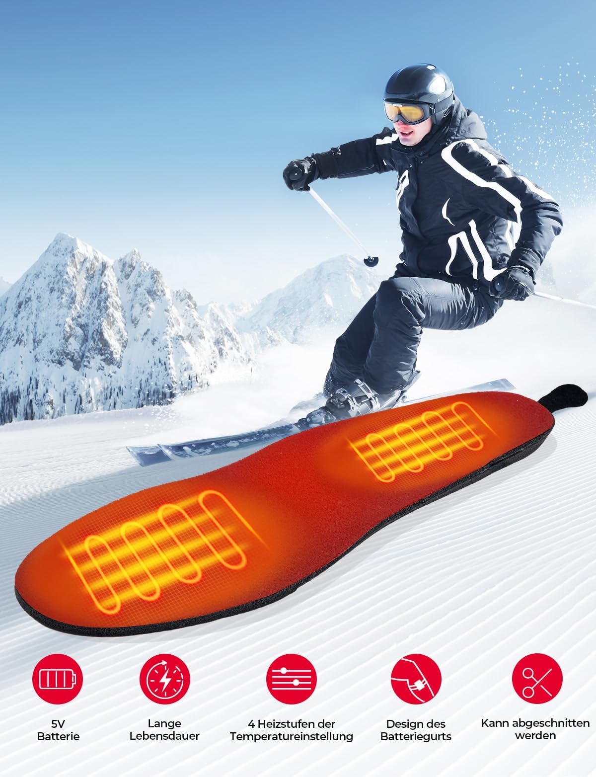KEMIMOTO Heated Insoles with APP Control, 5V 5000mAh Heated Insoles with Battery, Remote Control, Rechargeable Thermal Insoles Men Women, for Skiing, Hunting, Hiking, Camping, Outdoor
