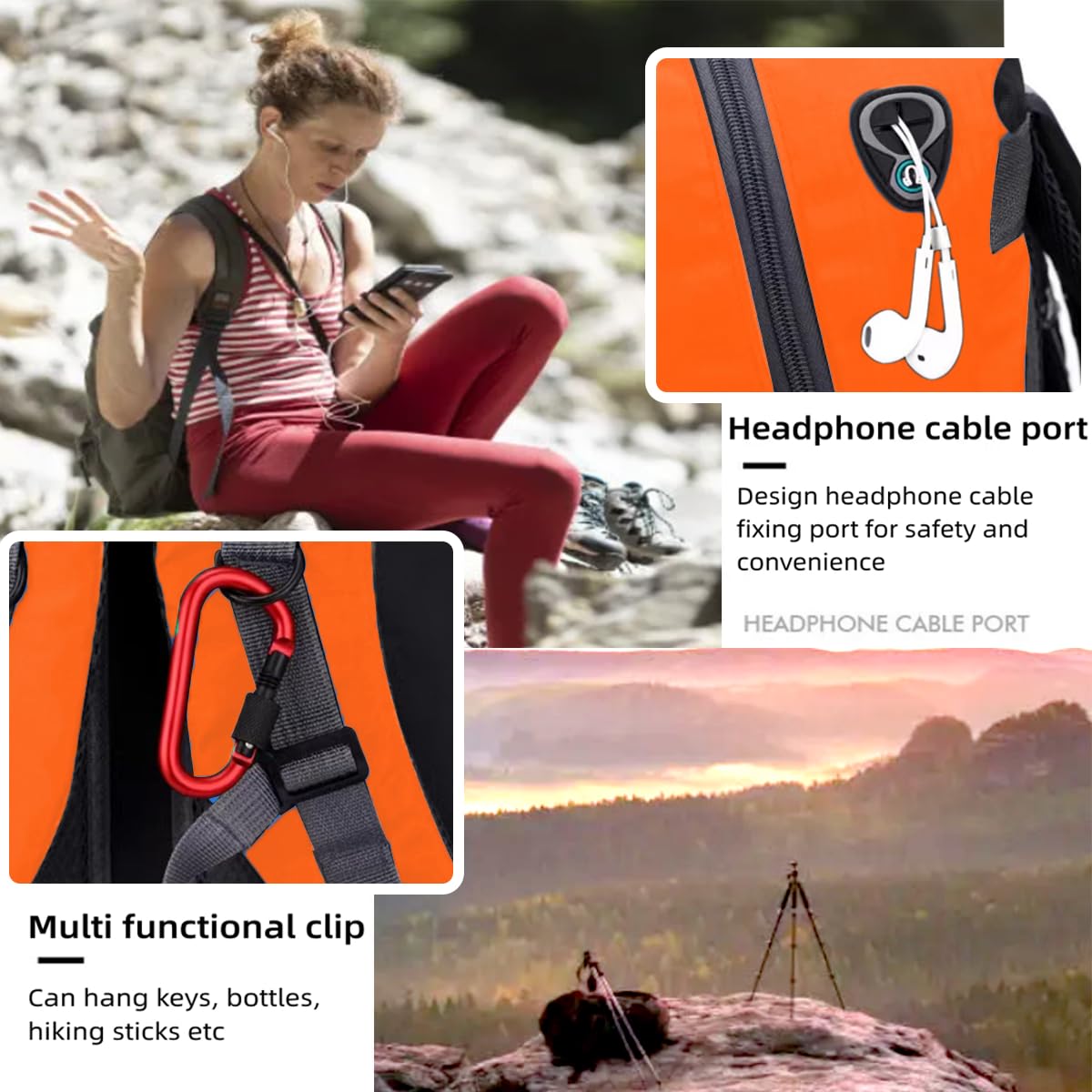 Nircho Backpack Men Women 40L Waterproof Backpack Lightweight Large Travel Backpack, Outdoor Backpack with Reflective Stripes for Hiking, Cycling, Climbing, Mountaineering, and Traveling Sports (Orange)