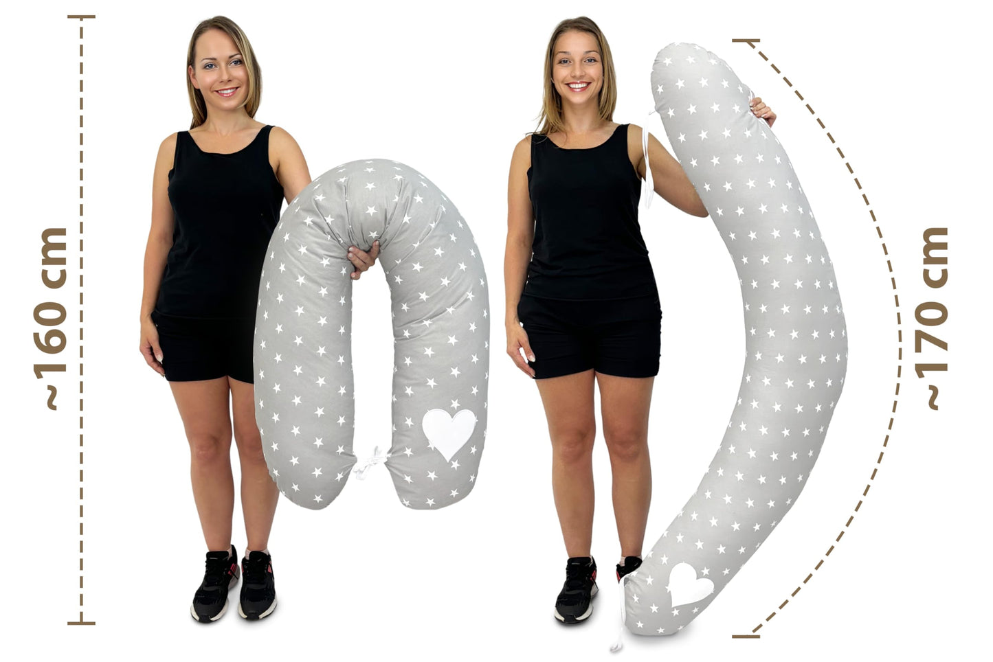 Amilian Nursing Pillow XXL - Pregnancy Pillow & Side Sleeper Pillow Baby - Pregnancy Pillow and Body Pillow - Grey with Stars - Pregnancy Pillow