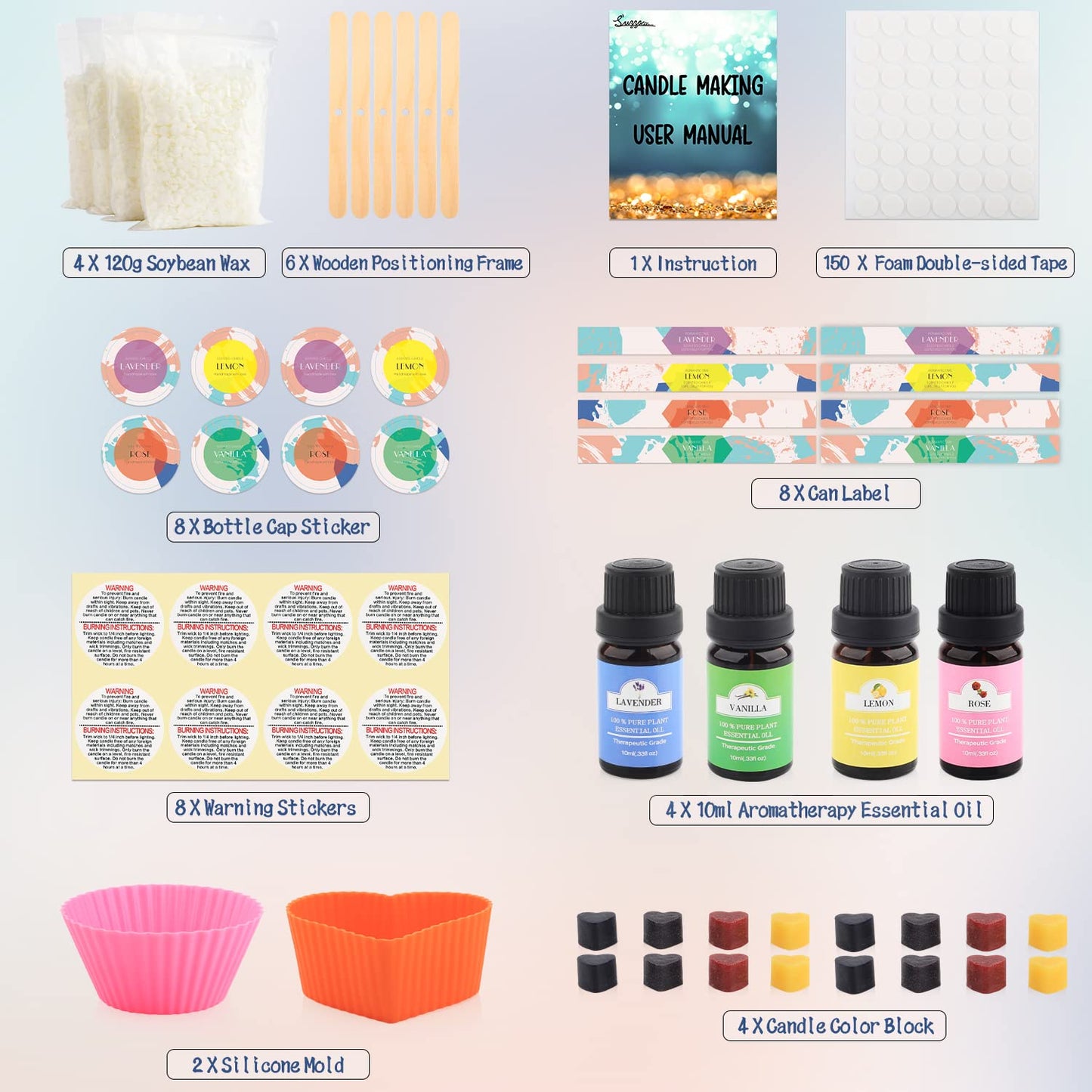 Candle Making Kit, DIY Candle Making Set for Adults Kids, candle pouring supplies with soy wax, candle jars, fragrance oil, dyes, stickers