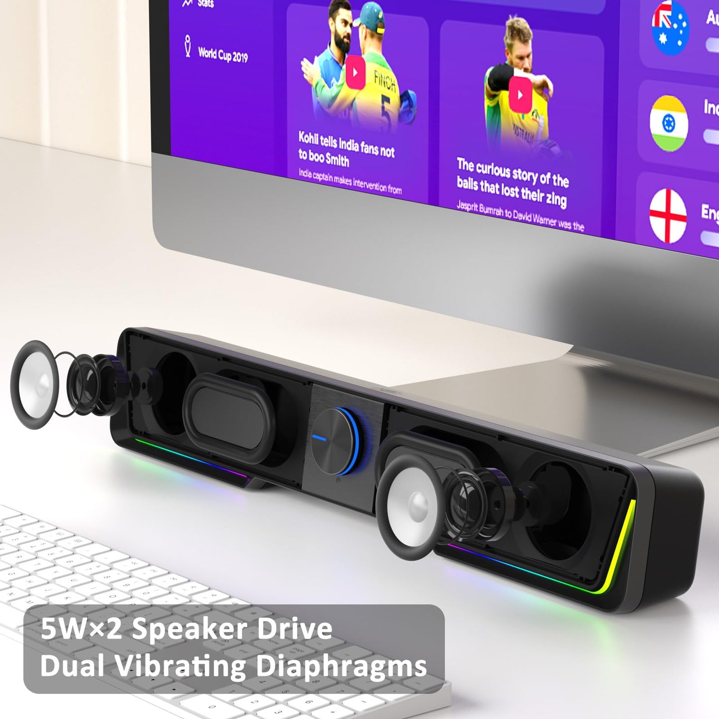 Jeecoo A40 PC speakers, portable computer speakers in black, 2.0 PC soundbar with USB operation and Bluetooth mode for smartphones and mobile devices, PC.