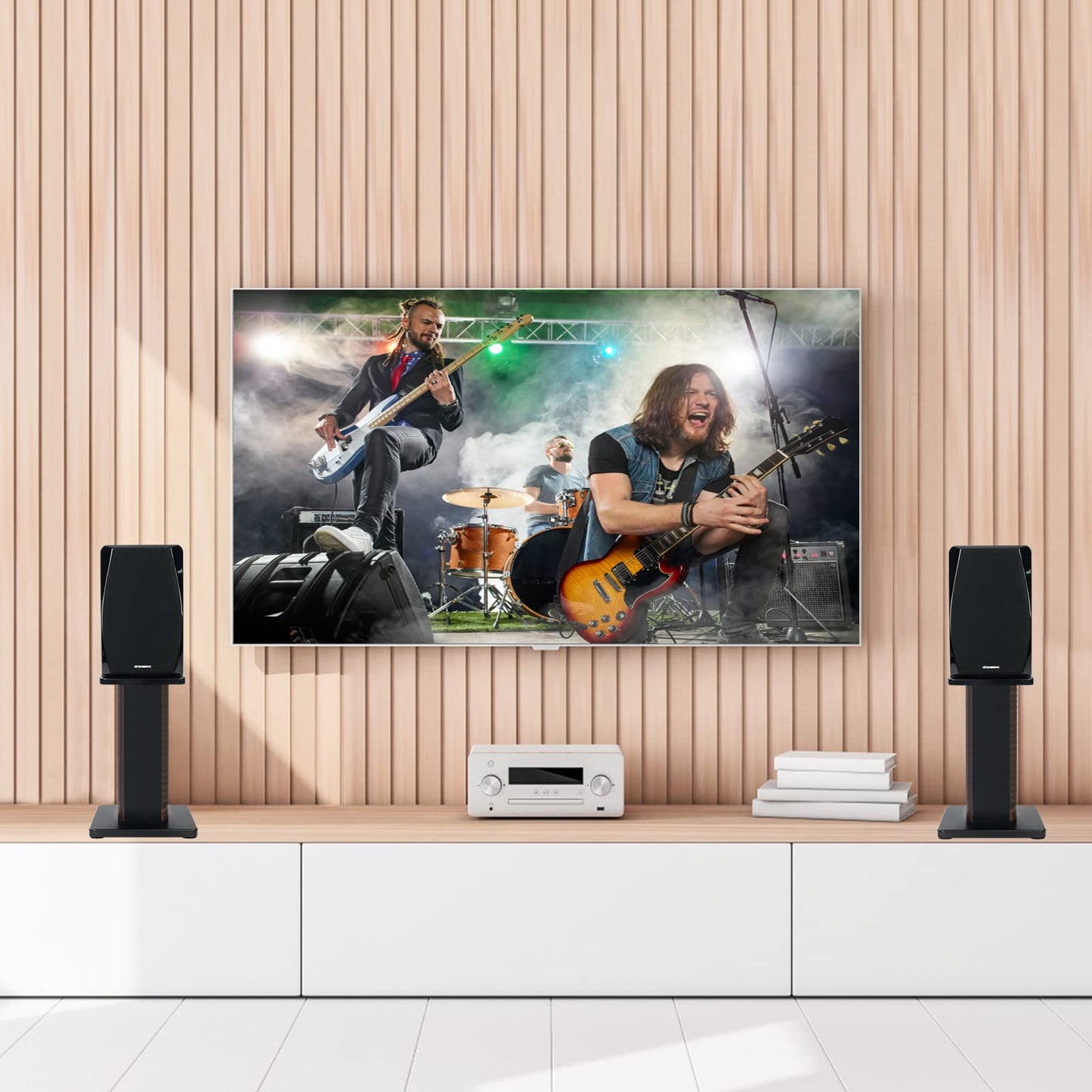 BQKOZFIN Speaker Stand 40 cm high wooden speaker stand, 2 piece set, suitable for bookshelf speakers | HiFi and home theater surround sound, enhanced audio listening experience
