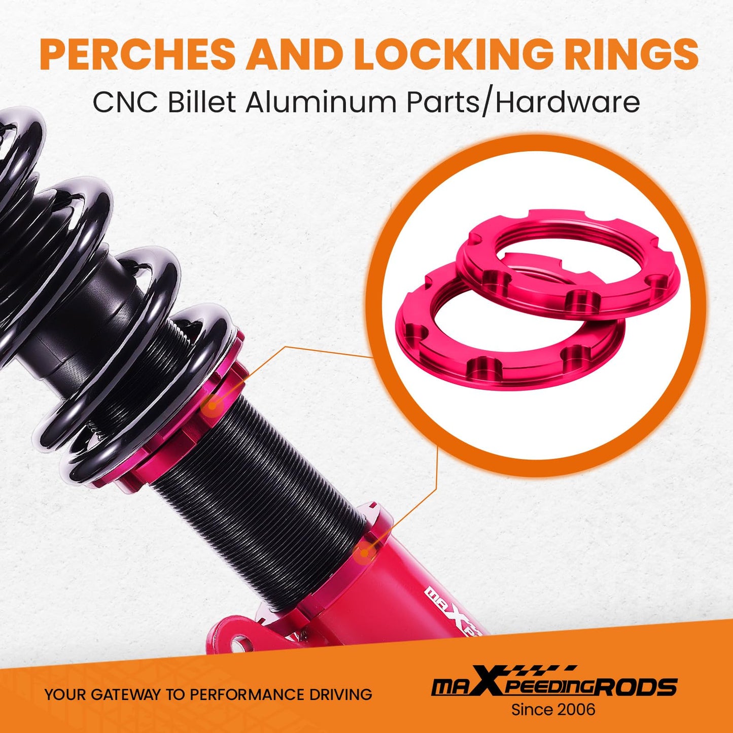 maXpeedingrods suspension coilover for E46 3 Series 98-06 adjustable hardness 320d, 330d Red.