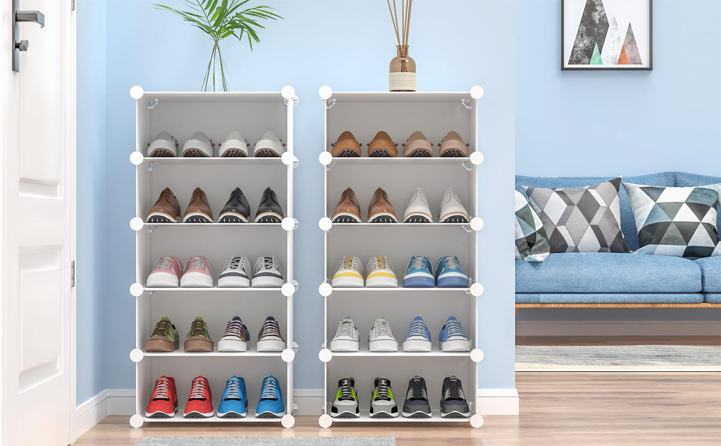 HOMIDEC shoe rack, 10 levels shoe cabinet plastic shoe racks organizer for wardrobe hallway bedroom entrance, white and transparent