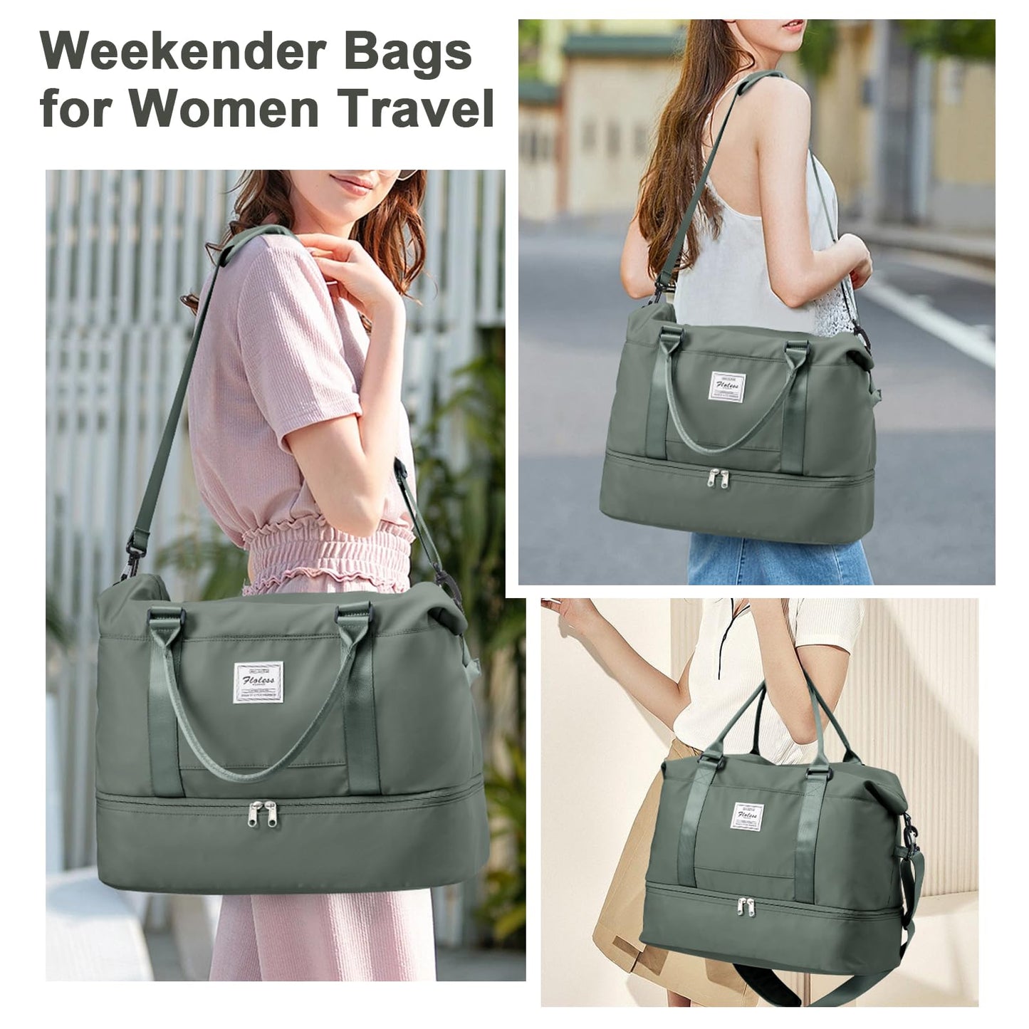 Women's Travel Bag Easyjet Hand Luggage Bag Sports Bag Weekender Bag Waterproof Swim Bag Travel Bag Duffle Bag Fitness Bag Training Bag Hospital Bag with Shoe Compartment, A2-Green