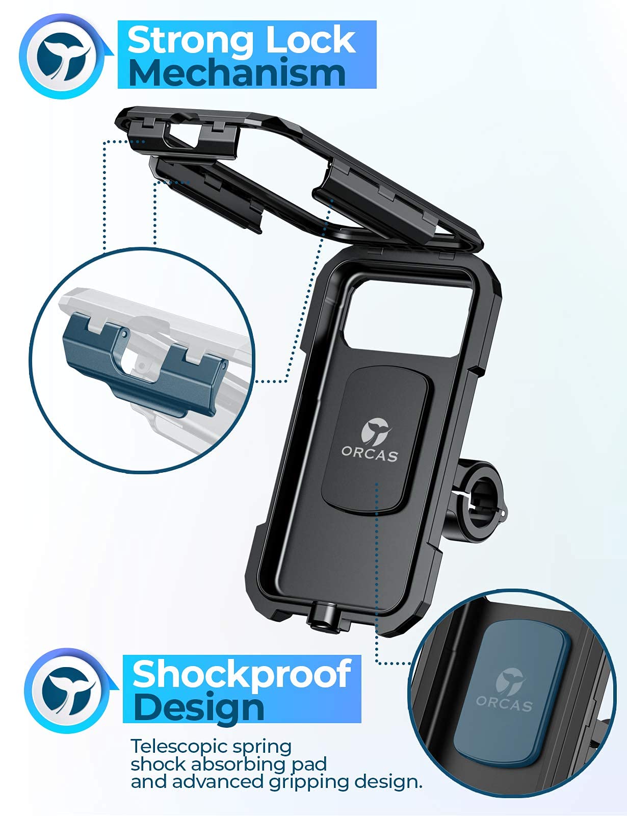 Orcas motorcycle phone holder Waterproof - for mountain bike, scooter, e-bike, MTB 360° adjustable, 6 inches to 7 inches Mobile holder for cycling, Fits iPhone Xr Max, Samsung Note