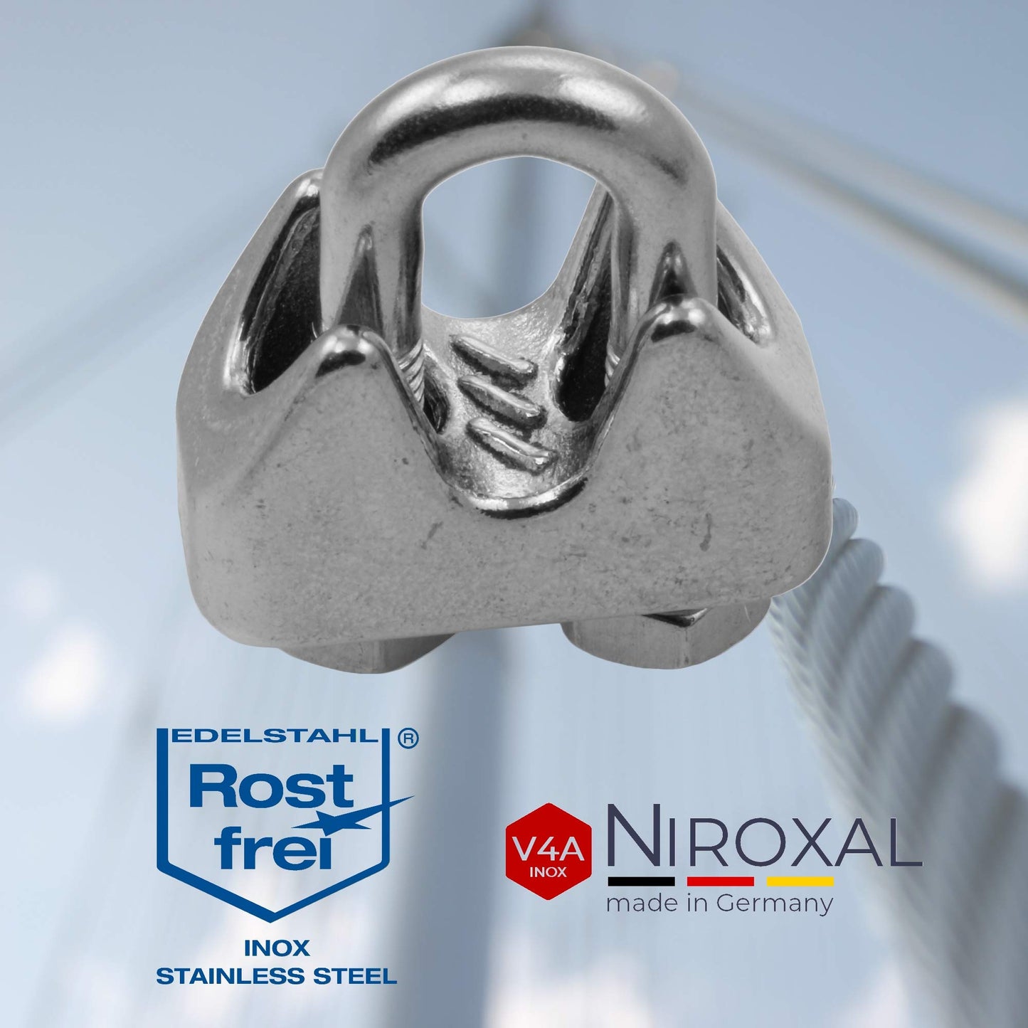 20 pieces stainless steel wire rope clip 6mm stainless steel A4 thimble wire clip suitable for Ø 6 mm wire | in a set with matching thimble | made of V4A stainless steel for galvanized steel cable wire rope.