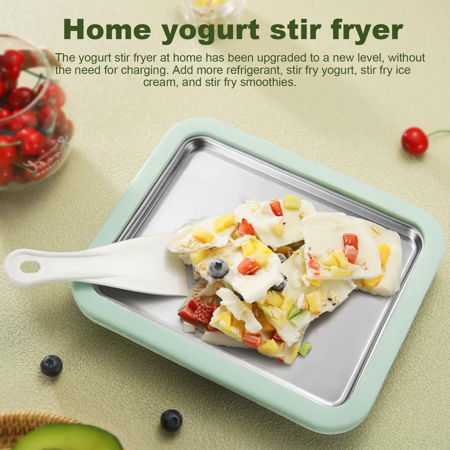 Cozlly ice plate for making ice, Rolled Ice Cream Maker, Ice Plate for Ice Rolls, Ice Cream Machine, Ice Cream Rolls plate with 2 spatulas for kids, home, family, gelato, sorbet, frozen yogurt.