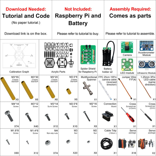 Freenove Big Hexapod Robot Kit for Raspberry Pi 5 4 B 3 B+ B A+, Walking, Self Balancing, Face Recognition, Ultrasonic Ranging, App Control, Camera, Servo (Raspberry Pi NOT Included)