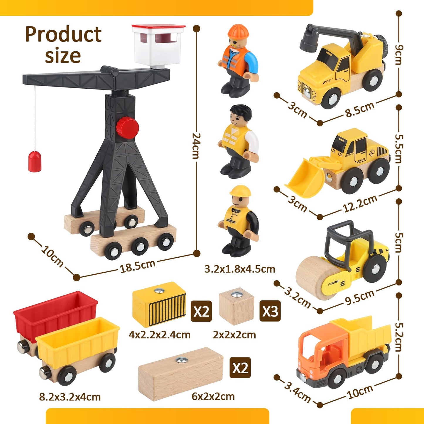 Vanplay construction vehicles kids crane toy wooden construction site toy for 3 years old boy with tower crane excavator crane truck dump truck road roller gift 3 4 5 years old boy