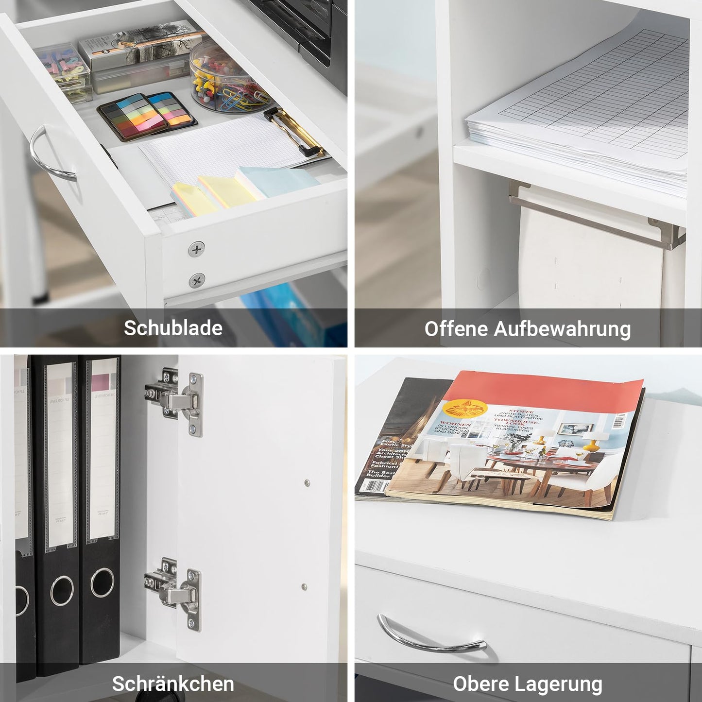 SoBuy printer cart with wheels Mobile printer stand desk cabinet with drawers rolling file cabinet White Side table with wheels for office living room and study 50x75x40cm FBT106-W