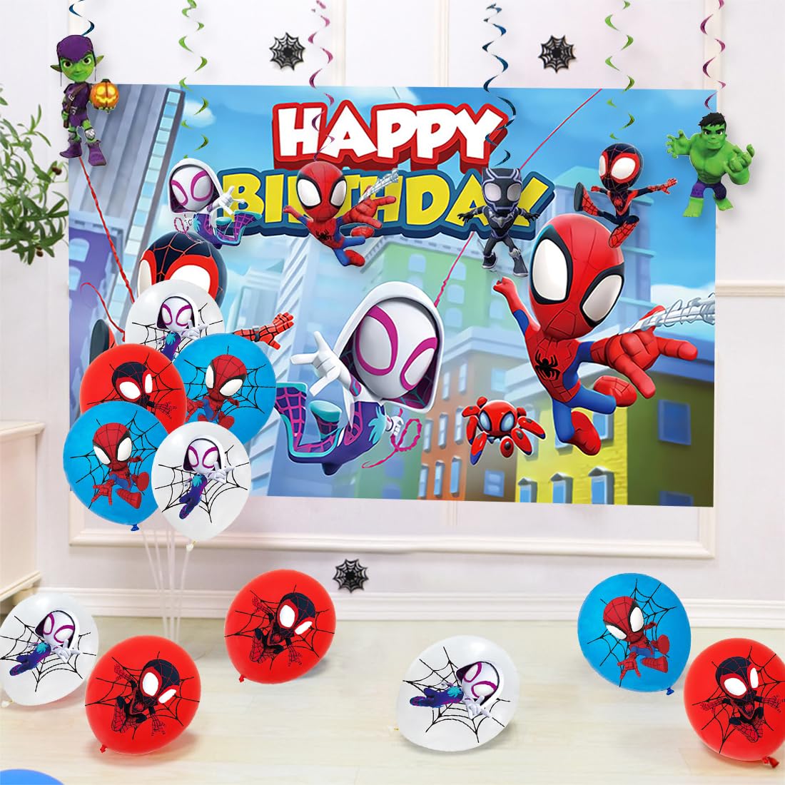 Birthday decoration Spider, decoration birthday kids, Spider superhero birthday set boys, balloon set with tablecloth and backdrop, birthday decorations for themed parties.