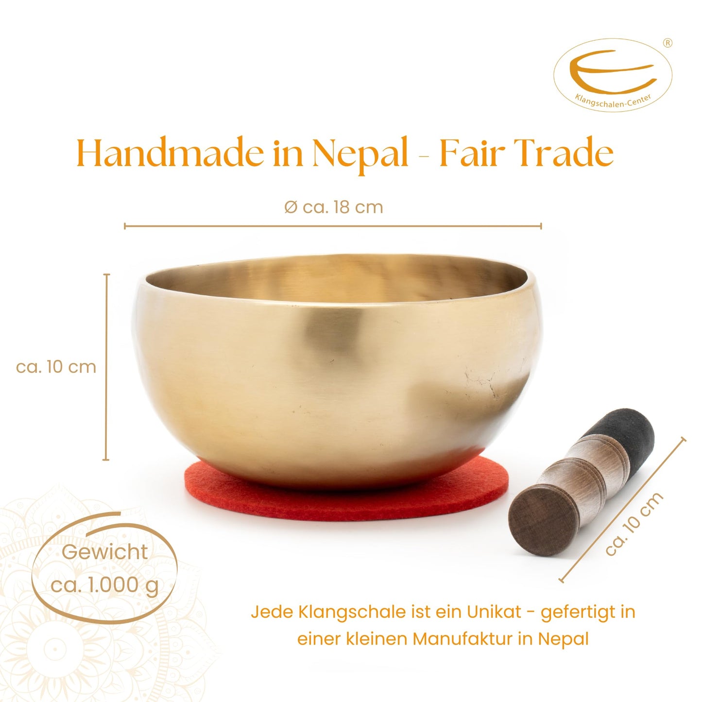 Hand-crafted singing bowl set with felt pad and wooden mallet, presented in a gift box with lotus design -5095-A-