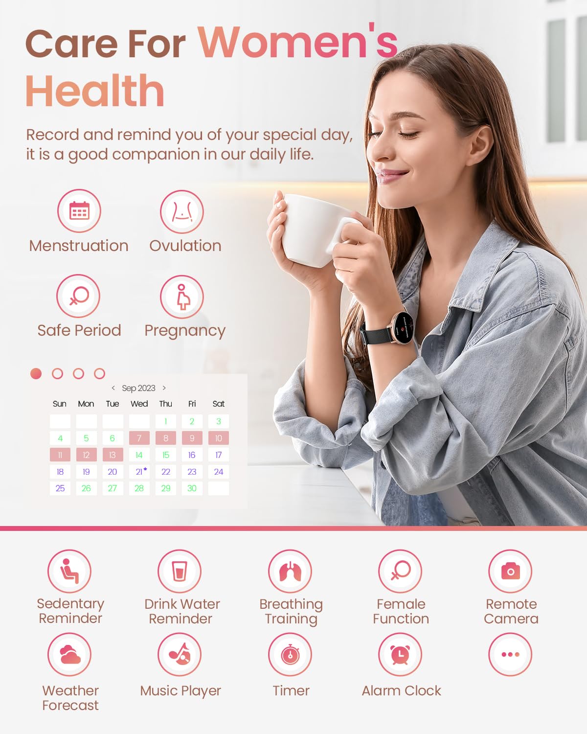HASAKEI smartwatch for women, 1.39" HD touchscreen round ladies watch with phone function/menstrual cycle, 24H heart rate/SpO2/sleep monitor, waterproof IP68 pedometer Android iOS rose gold black.