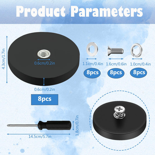 Cveenk 8 pieces Neodymium Magnets Rubber Coated, Ø 43mm Rubber Round Magnets Anti-Slip, 15kg Strong Magnets with M6 Thread for Vehicles Lamps Instruments and Equipment