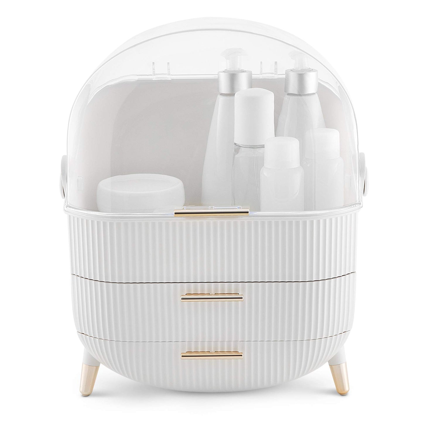 Navaris Makeup Organizer - storage for cosmetics - organizational system with 2 drawers - portable storage box for bathroom or vanity - White