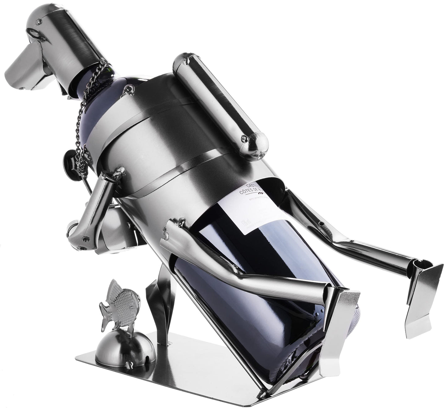 BRUBAKER wine bottle holder diver with camera decorative object metal with greeting card for wine gift