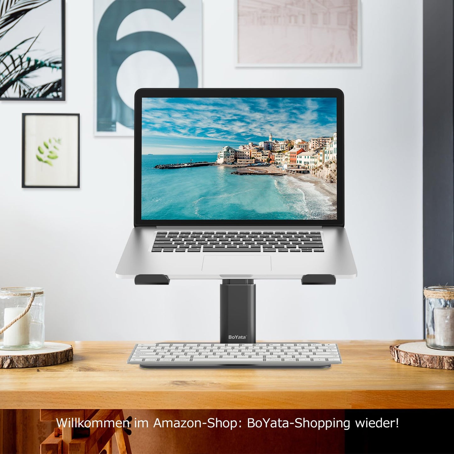 BoYata Laptop Stand, Height Adjustable Laptop Riser, Ventilated Aluminum Notebook Holder for Desk, Compatible with 10-17'' Laptop.